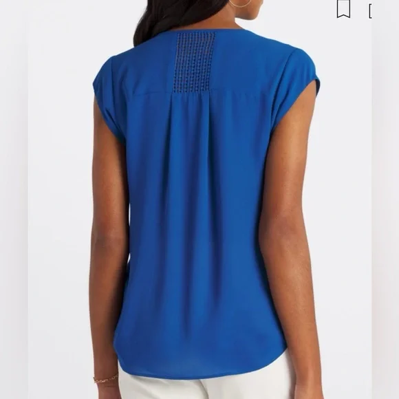 Daniel Rainn Estefany Cobalt Blue Split Neck Blouse NWT - Picture 4 of 9